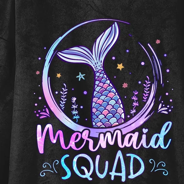 Mermaid Birthday Squad Party Girl Women Mermaid Hooded Wearable Blanket