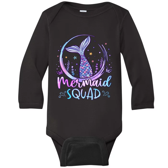 Mermaid Birthday Squad Party Girl Women Mermaid Baby Long Sleeve Bodysuit