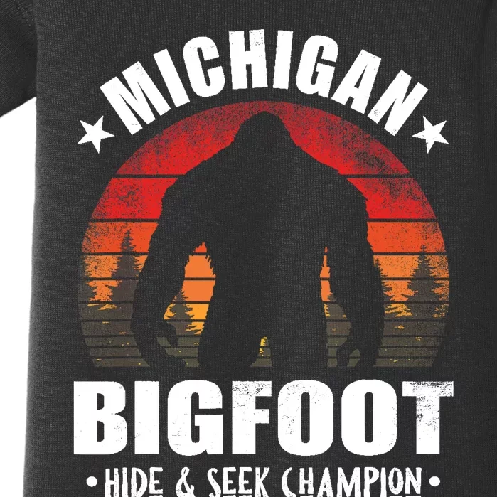 Michigan Bigfoot Sasquatch Sunset Hide And Seek Champion Baby Bodysuit