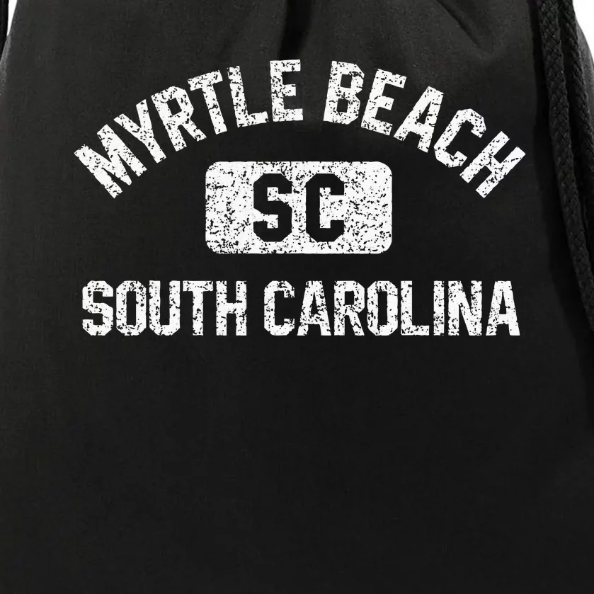 Myrtle Beach SC Gym Style Distressed White Drawstring Bag