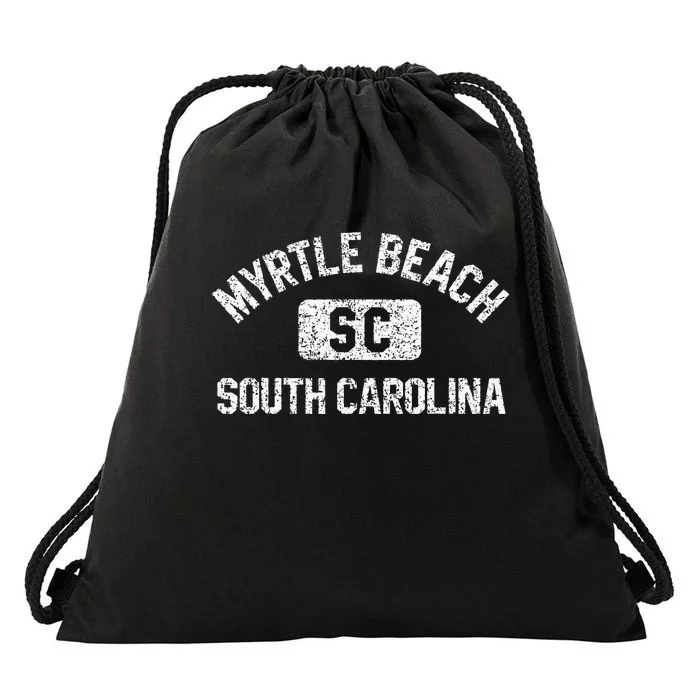 Myrtle Beach SC Gym Style Distressed White Drawstring Bag