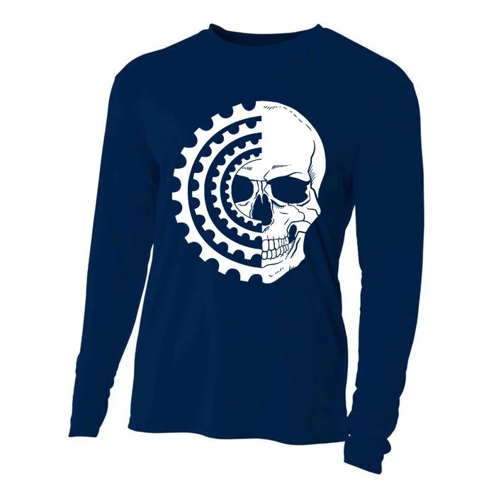 Mountain Biking Skull And Gear Vintage Cooling Performance Long Sleeve Crew