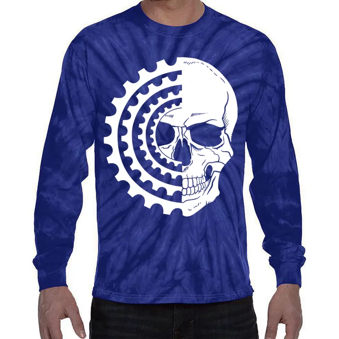 Mountain Biking Skull And Gear Vintage Tie-Dye Long Sleeve Shirt