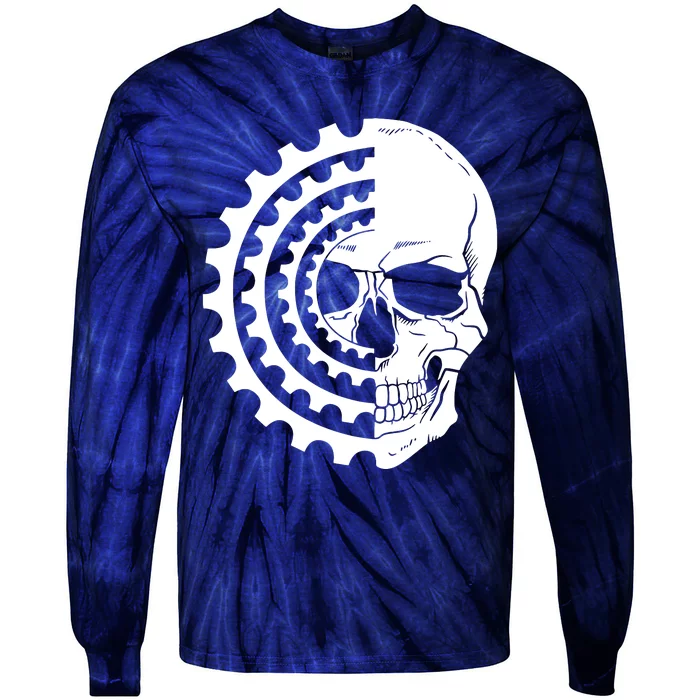 Mountain Biking Skull And Gear Vintage Tie-Dye Long Sleeve Shirt