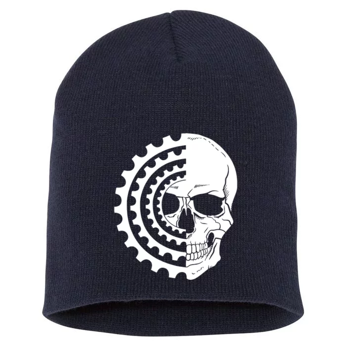 Mountain Biking Skull And Gear Vintage Short Acrylic Beanie