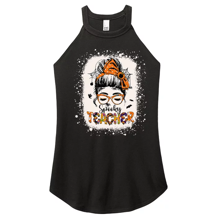 Messy Bun Spooky Teacher Bleached Halloween Teachers Women’s Perfect Tri Rocker Tank