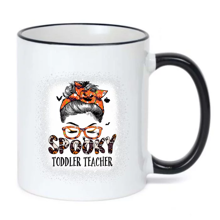 Messy Bun Spooky Teacher Bleached Halloween Bat Black Color Changing Mug