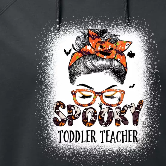 Messy Bun Spooky Teacher Bleached Halloween Bat Performance Fleece Hoodie