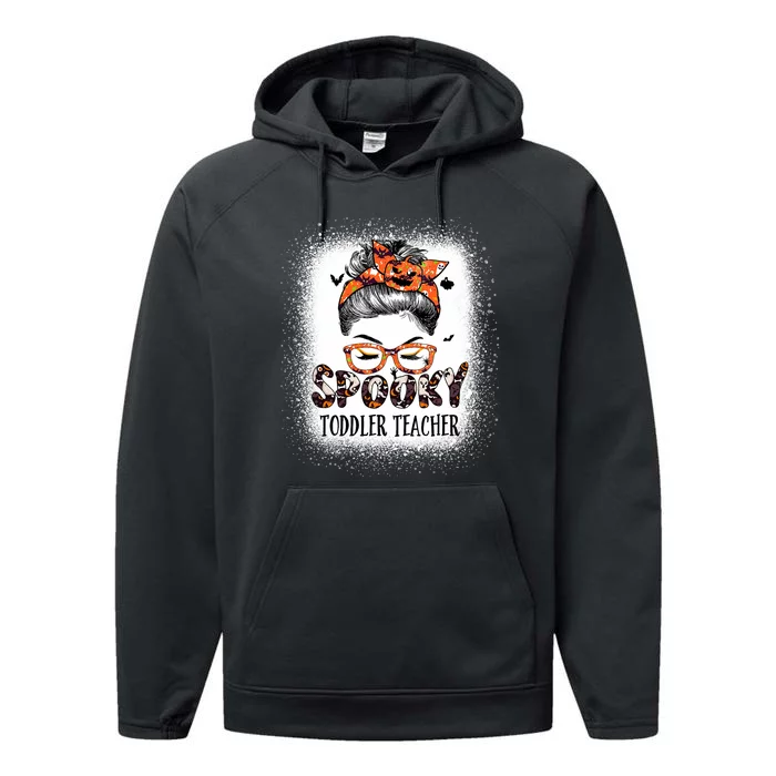 Messy Bun Spooky Teacher Bleached Halloween Bat Performance Fleece Hoodie