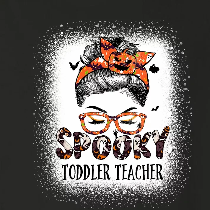 Messy Bun Spooky Teacher Bleached Halloween Bat Toddler Long Sleeve Shirt