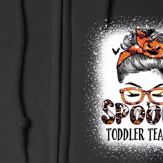 Messy Bun Spooky Teacher Bleached Halloween Bat Full Zip Hoodie