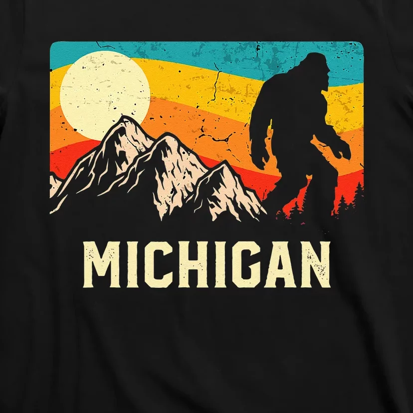 Michigan Bigfoot Sasquatch Mountains Retro Hiking T-Shirt