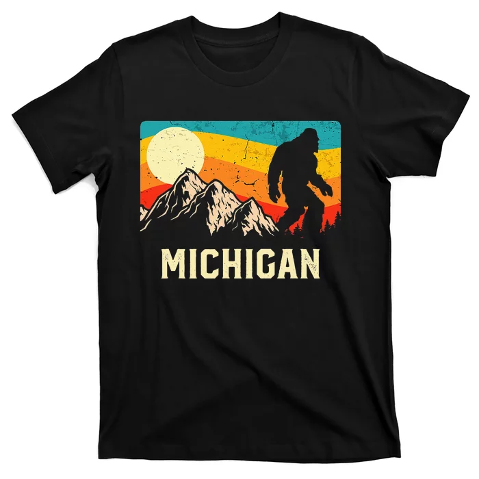 Michigan Bigfoot Sasquatch Mountains Retro Hiking T-Shirt