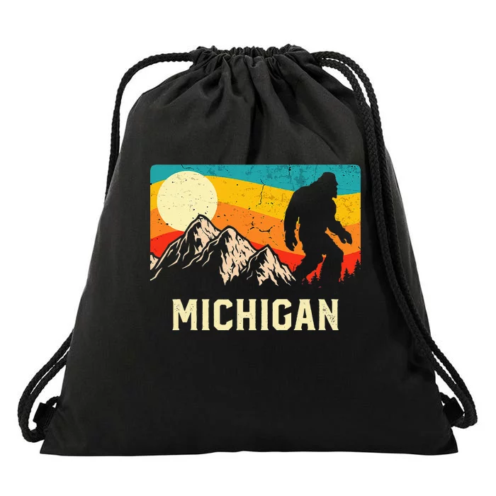 Michigan Bigfoot Sasquatch Mountains Retro Hiking Drawstring Bag