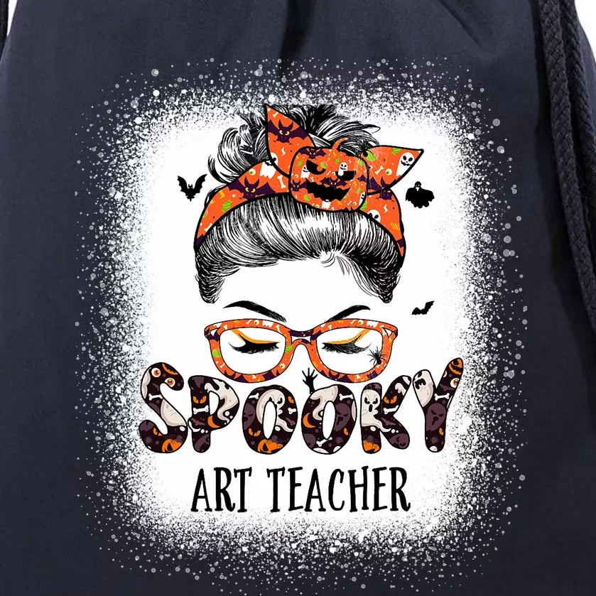 Messy Bun Spooky Art Teacher Bleached Halloween Pumpkin Drawstring Bag