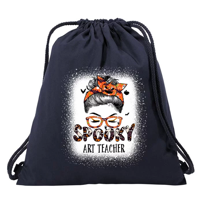 Messy Bun Spooky Art Teacher Bleached Halloween Pumpkin Drawstring Bag