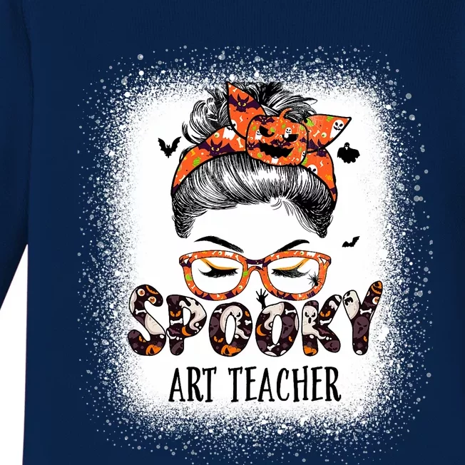 Messy Bun Spooky Art Teacher Bleached Halloween Pumpkin Baby Long Sleeve Bodysuit