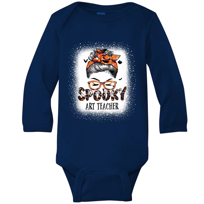 Messy Bun Spooky Art Teacher Bleached Halloween Pumpkin Baby Long Sleeve Bodysuit