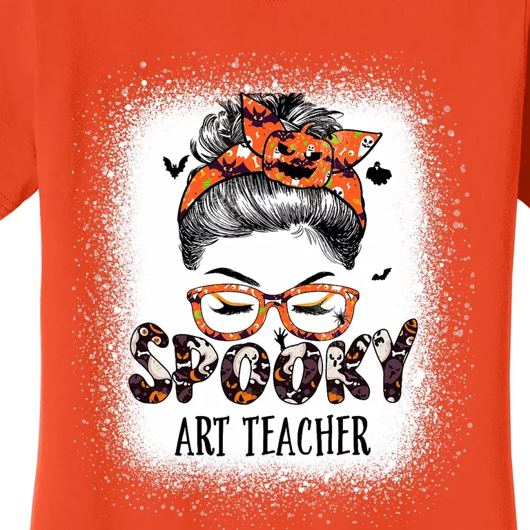 Messy Bun Spooky Art Teacher Bleached Halloween Pumpkin Women's T-Shirt