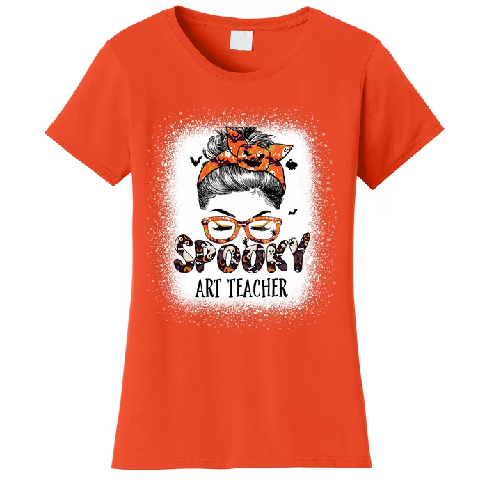 Messy Bun Spooky Art Teacher Bleached Halloween Pumpkin Women's T-Shirt