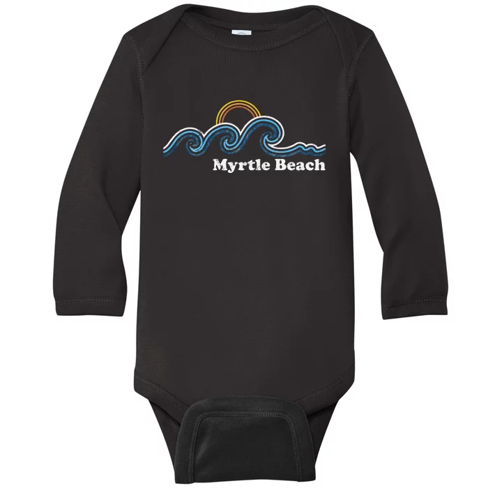 Myrtle Beach South Carolina Sc Sufing Waves Sunset Baby Long Sleeve Bodysuit