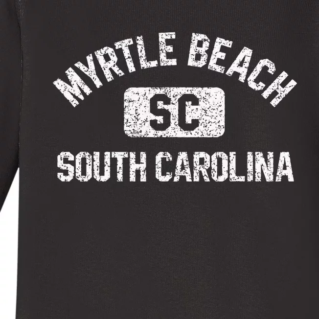 Myrtle Beach SC Gym Style Distressed White Print Baby Long Sleeve Bodysuit