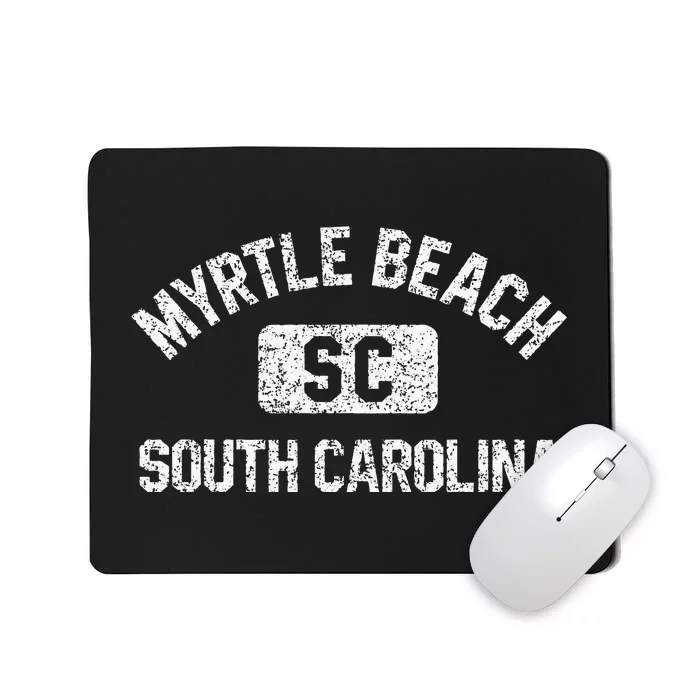 Myrtle Beach SC Gym Style Distressed White Print Mousepad