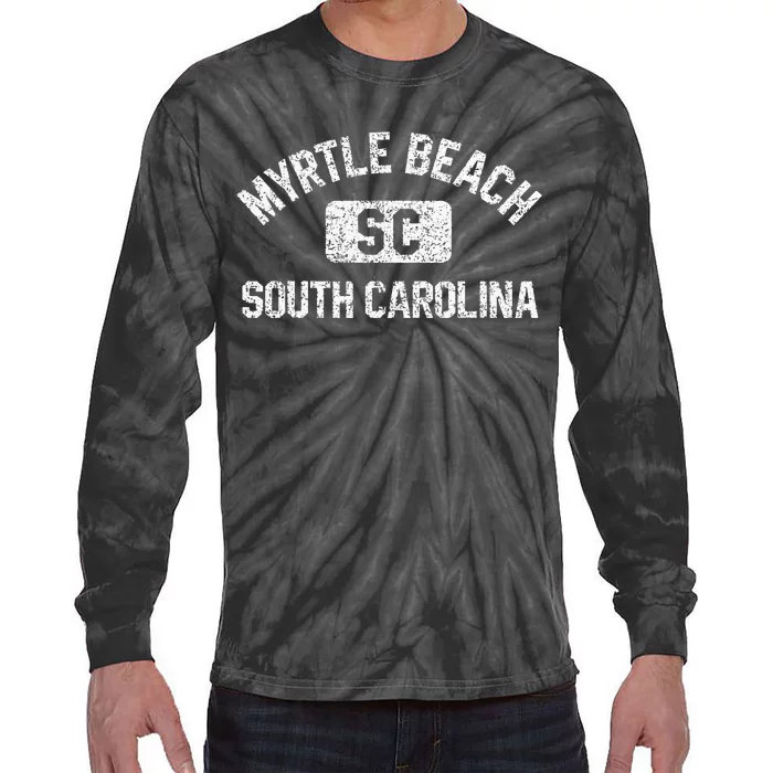 Myrtle Beach SC Gym Style Distressed White Print Tie-Dye Long Sleeve Shirt