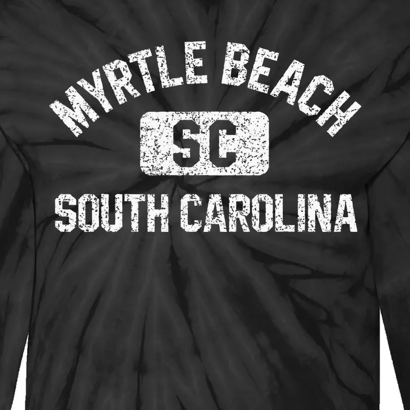 Myrtle Beach SC Gym Style Distressed White Print Tie-Dye Long Sleeve Shirt