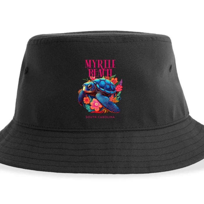 Myrtle Beach South Carolina Floral Beach Turtle Souvenir Sustainable Bucket Hat