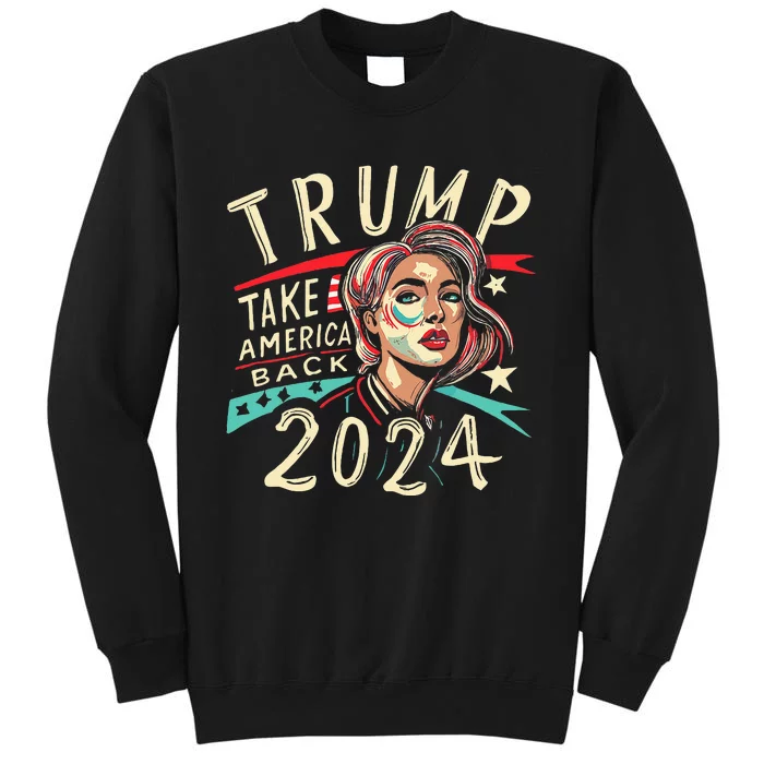 Messy Bun Support Trump 2024 Flag Take America Back Tall Sweatshirt