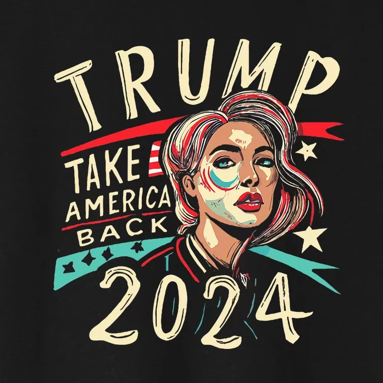 Messy Bun Support Trump 2024 Flag Take America Back Women's Crop Top Tee