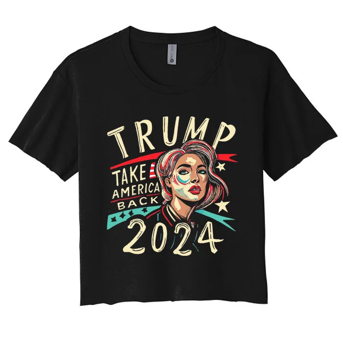 Messy Bun Support Trump 2024 Flag Take America Back Women's Crop Top Tee