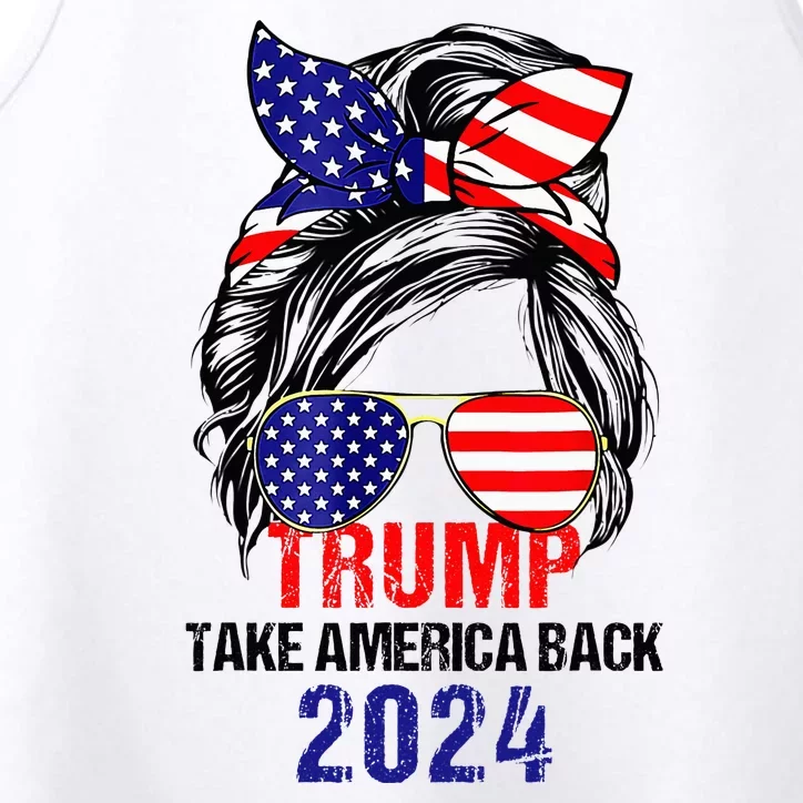 Messy Bun Support Trump 2024 Flag Take America Back Performance Tank