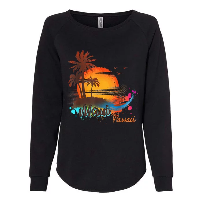 Maui-Hawaii Beach Summer Palm Trees Sunset Womens California Wash Sweatshirt