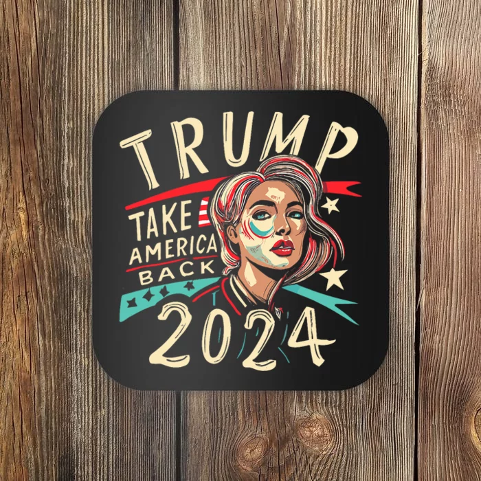 Messy Bun Support Trump 2024 Flag Take America Back Coaster