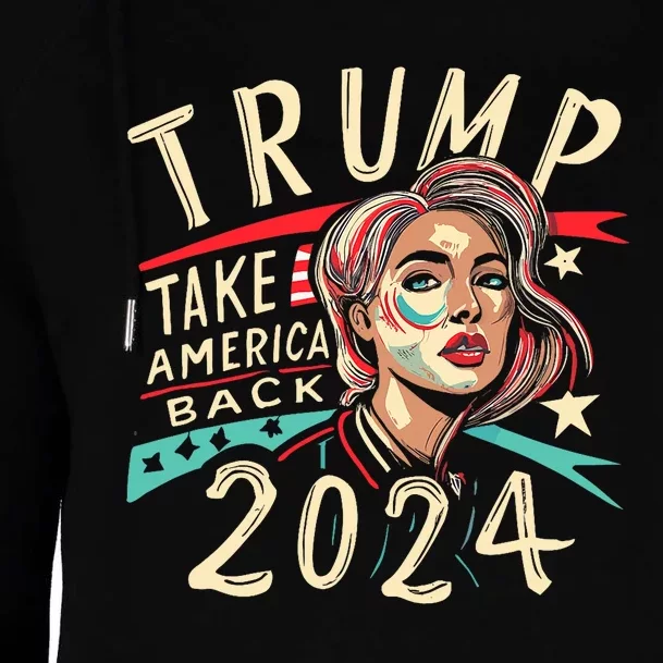 Messy Bun Support Trump 2024 Flag Take America Back Womens Funnel Neck Pullover Hood