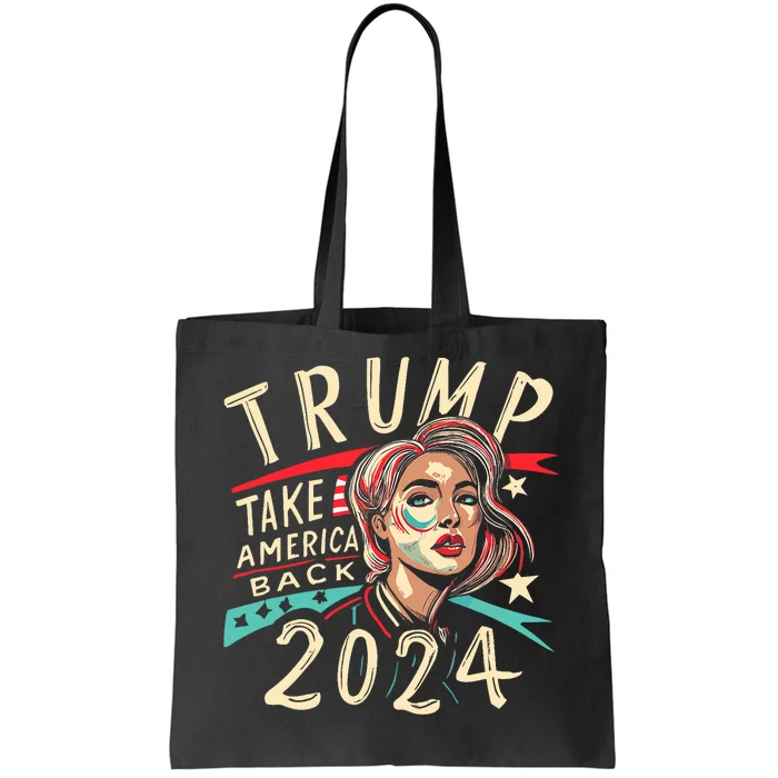 Messy Bun Support Trump 2024 Flag Take America Back Tote Bag