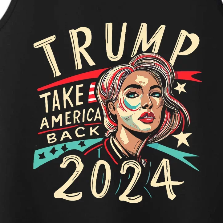 Messy Bun Support Trump 2024 Flag Take America Back Performance Tank