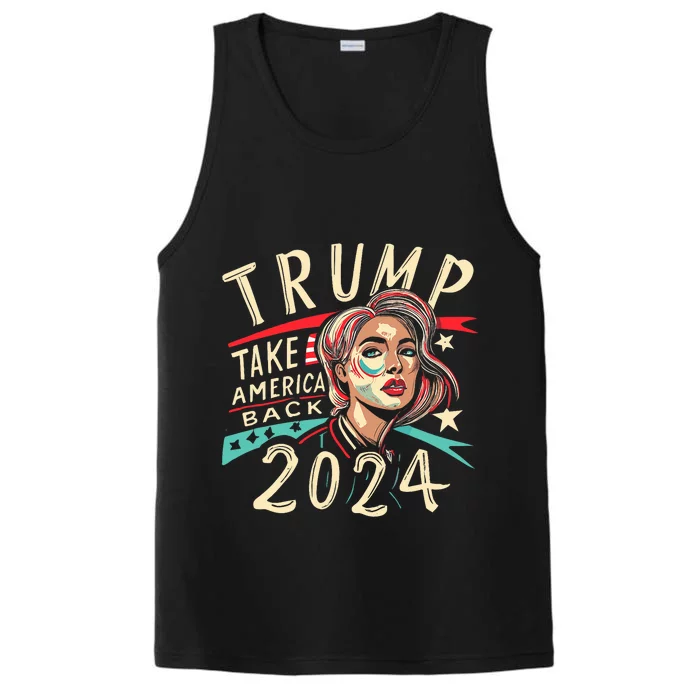 Messy Bun Support Trump 2024 Flag Take America Back Performance Tank