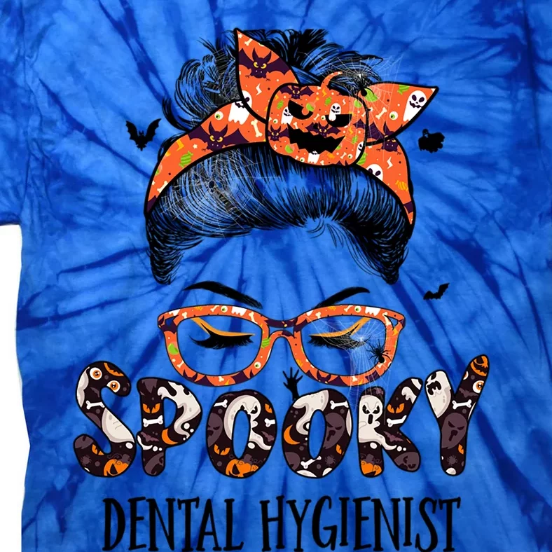 Messy Bun Spooky Dental Hygienist Pumpkin Halloween Bat Gift Tie-Dye T-Shirt