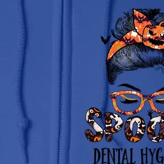 Messy Bun Spooky Dental Hygienist Pumpkin Halloween Bat Gift Full Zip Hoodie