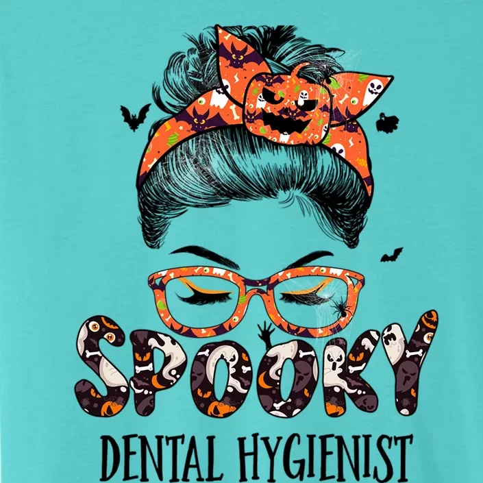 Messy Bun Spooky Dental Hygienist Pumpkin Halloween Bat Gift ChromaSoft Performance T-Shirt