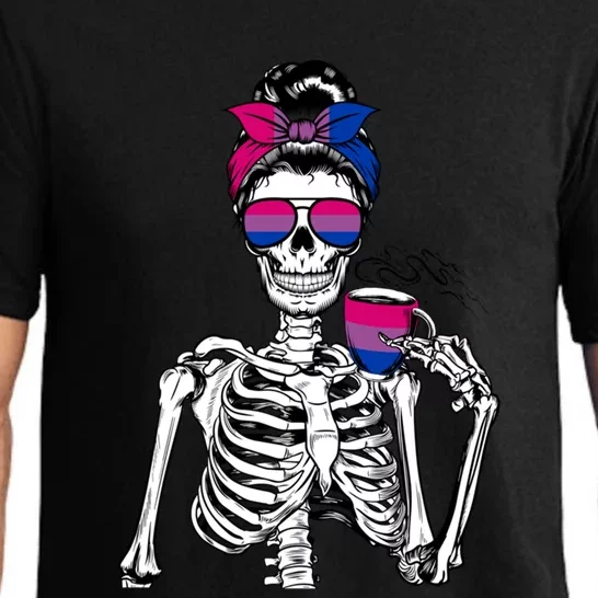 Messy Bun Skeleton Coffee Cup Bisexuality Flag Bisexual Lgbt Gift Pajama Set