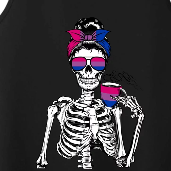 Messy Bun Skeleton Coffee Cup Bisexuality Flag Bisexual Lgbt Gift Performance Tank