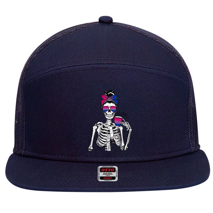 Messy Bun Skeleton Coffee Cup Bisexuality Flag Bisexual Lgbt Gift 7 Panel Mesh Trucker Snapback Hat