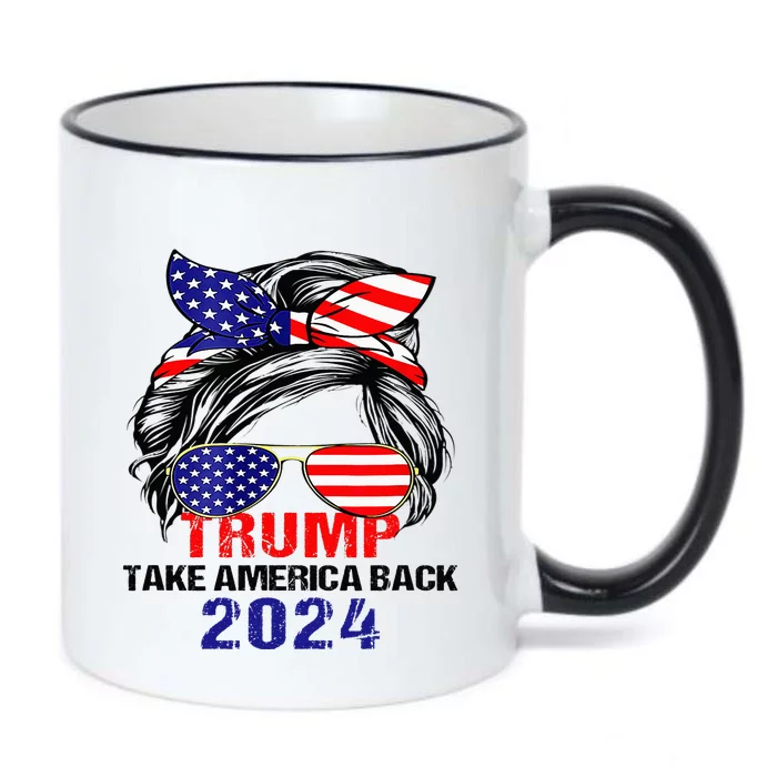 Messy Bun Support Trump 2024 Flag Take America Back Black Color Changing Mug