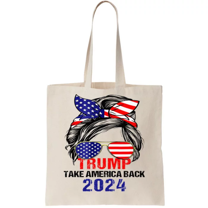 Messy Bun Support Trump 2024 Flag Take America Back Tote Bag