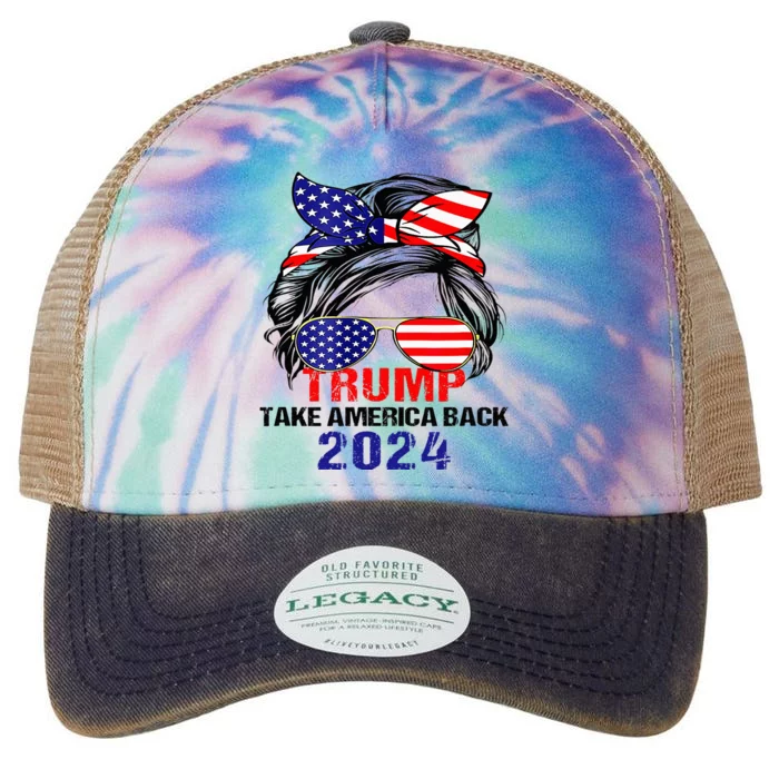 Messy Bun Support Trump 2024 Flag Take America Back Legacy Tie Dye Trucker Hat