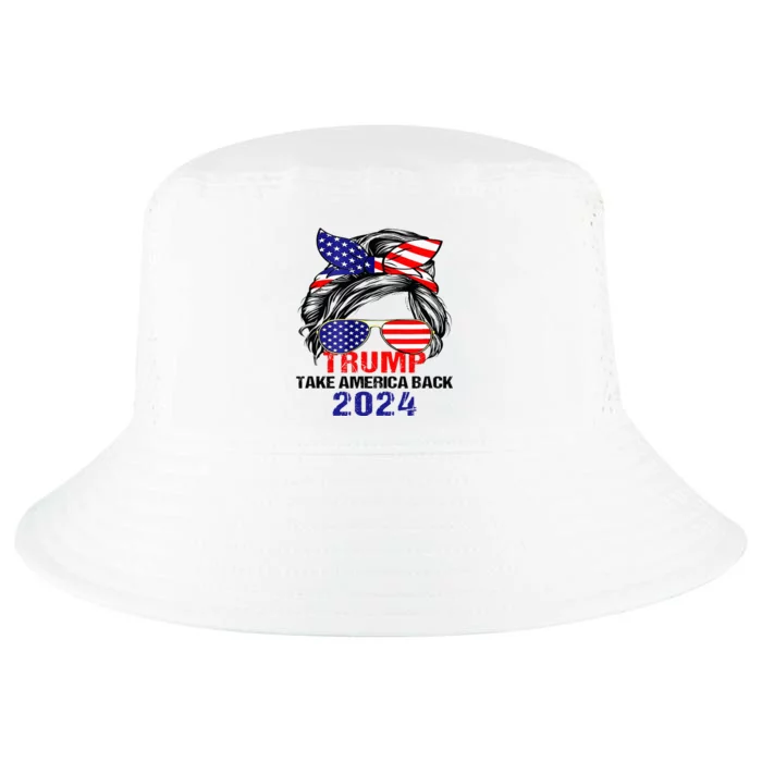 Messy Bun Support Trump 2024 Flag Take America Back Cool Comfort Performance Bucket Hat